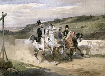 Horace Vernet e i suoi figli a cavallo in campagna da Eugene Louis Lami
