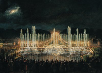 Spettacolo di fontane illuminate nel Bassin de Neptune in onore del principe Francisco de Assisi de Bourbon (1822-1902) 21 agosto 1864 da Eugene Louis Lami