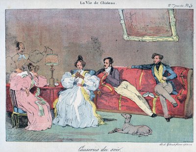 La vita di castello - Conversazioni serali - Illustrazione di Eugene Lami in 