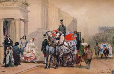 Signore che entrano nella loro carrozza a Belgrave Square, XIX secolo da Eugene Louis Lami
