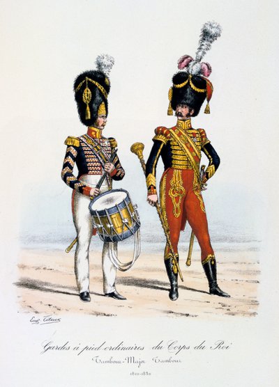Gardes a pied ordinaires du Corps de Roi, Drum Major e Tamburino, 1822-30 da Eugene Titeux