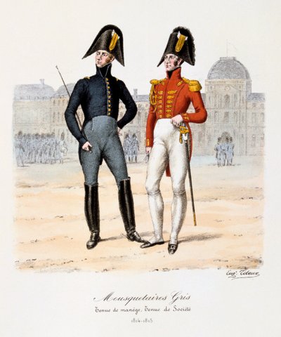 Mousquetaires Gris, Tenue de Manège e Tenue de Société, 1814-15 da Eugene Titeux
