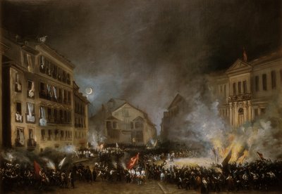 Episodio della Rivoluzione del 1854 a Puerta del Sol a Madrid da Eugenio Lucas Velázquez