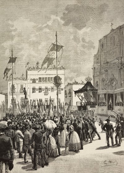 Inaugurazione del monumento a Vittorio Emanuele II alla presenza di Umberto I, statua di Eugenio Maccagnani, Lecce, Italia da Eugenio Maccagnani