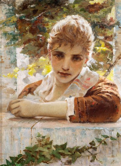 Donna sul portico di Eugenio Prati (1842-1907) da Eugenio Prati