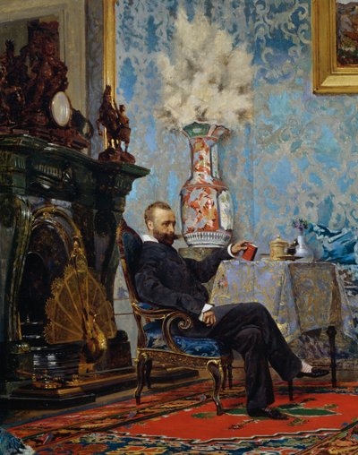 Peter Fabricci seduto in soggiorno (dettaglio) da Eugenio Scomparini