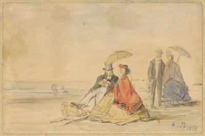 Una Coppia Seduta e una Coppia che Cammina sulla Spiaggia da Eugène Boudin