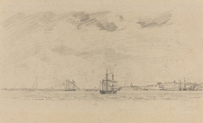 Paesaggio costiero con navi da Eugène Boudin