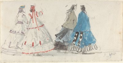 Quattro Signore in Crinoline che Camminano a Trouville da Eugène Boudin