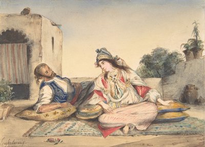 Una coppia marocchina sulla loro terrazza da Eugène Delacroix