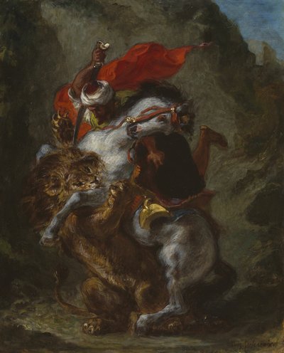 Cavaliere arabo attaccato da un leone da Eugène Delacroix