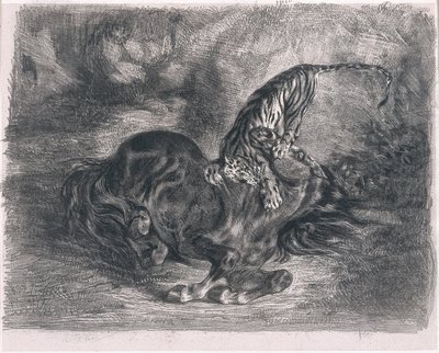 Cavallo selvaggio abbattuto da una tigre da Ferdinand Victor Eugene Delacroix