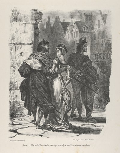 Faust che cerca di sedurre Margherita, Goethe, Faust, 1825-27 da Eugène Delacroix