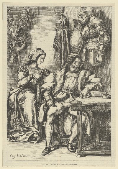 Goetz von Berlichingen che scrive le sue memorie, dopo il 1845 da Eugène Delacroix