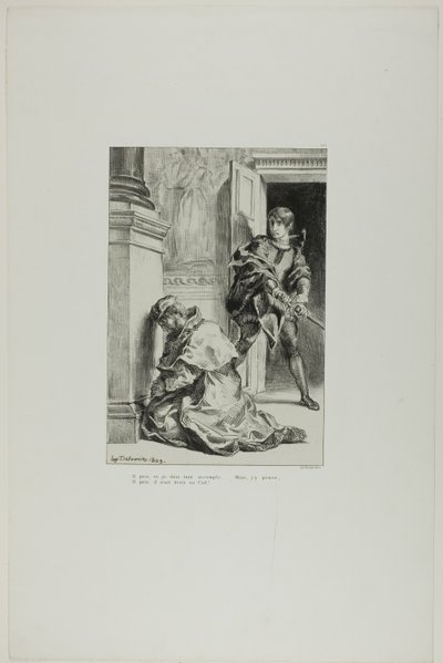 Amleto tenta di uccidere il re, tavola 8 da Amleto da Eugène Delacroix