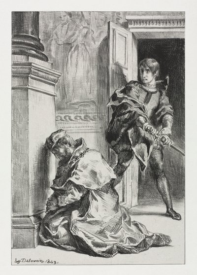 Amleto: Amleto tenta di uccidere il re da Eugène Delacroix
