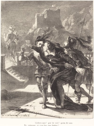 Amleto desidera seguire il fantasma di suo padre (Atto I, Scena IV) da Eugène Delacroix