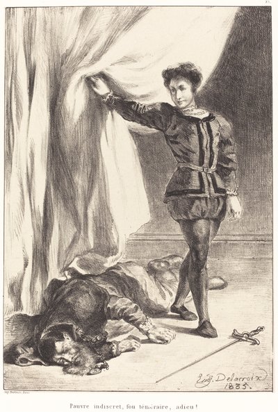 Amleto e il corpo di Polonio (Atto III, Scena IV) da Eugène Delacroix