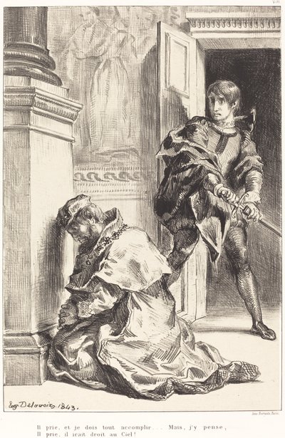 Amleto è tentato di uccidere il re Atto III, Scena III da Eugène Delacroix