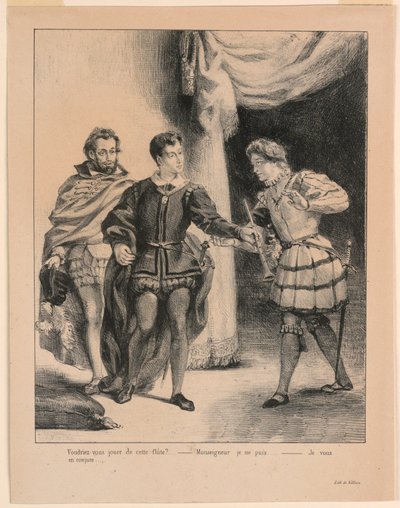 Illustrazione per Amleto: Amleto e Guildenstern (III,2) da Eugène Delacroix