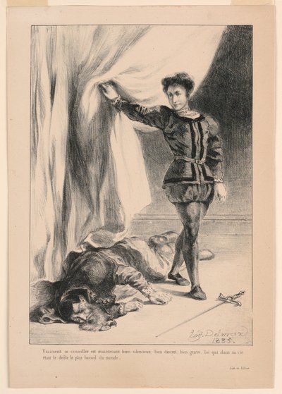Illustrazione per Amleto: La morte di Polonio (III,4) da Eugène Delacroix