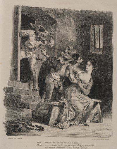 Illustrazioni per Faust: Faust nella prigione di Margherita da Eugène Delacroix
