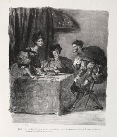 Illustrazioni per Faust: Mefistofele è da Marthe da Eugène Delacroix