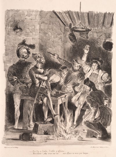 Illustrazioni per Faust: Mefistofele nella taverna degli studenti da Eugène Delacroix