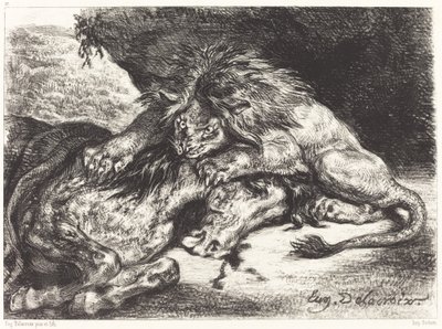 Leone che divora un cavallo da Eugène Delacroix