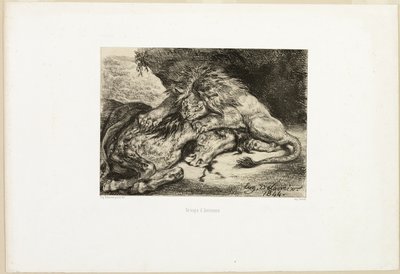 Leone che divora un cavallo da Eugène Delacroix