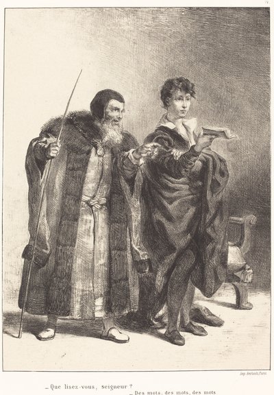 Polonio e Amleto Atto II, Scena II da Eugène Delacroix