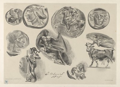 Foglio di nove monete antiche da Eugène Delacroix