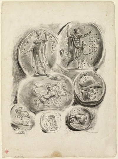 Foglio di sette medaglie antiche da Eugène Delacroix