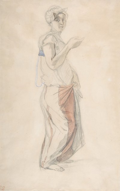 Donna in piedi in costume marocchino da Eugène Delacroix