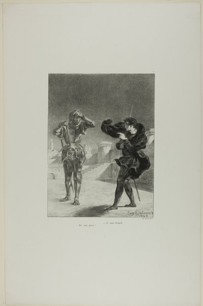 Il fantasma sulla piattaforma, piatto 3 da Amleto da Eugène Delacroix