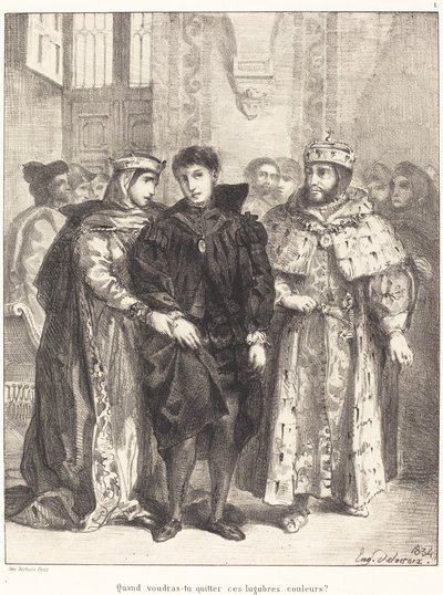 La regina cerca di consolare Amleto (Atto I, Scena II) da Eugène Delacroix