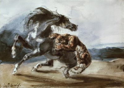 Tigre che attacca un cavallo selvaggio da Ferdinand Victor Eugene Delacroix