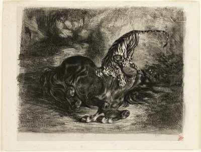 Cavallo Selvaggio Abbattuto da una Tigre da Eugène Delacroix