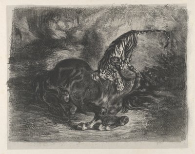 Cavallo selvaggio abbattuto da una tigre da Eugène Delacroix