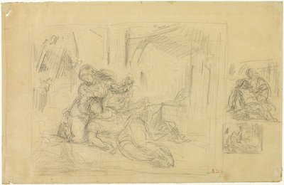 Donna morente (?), uomo in camera da letto, due schizzi dello stesso da Eugène Delacroix