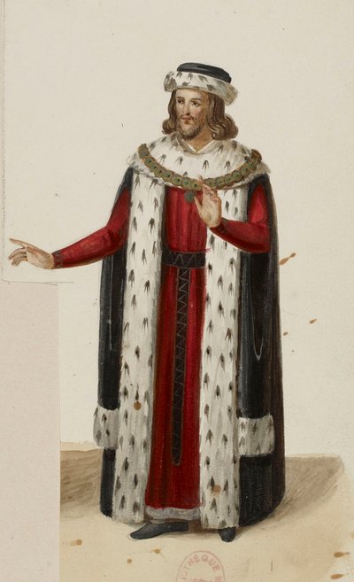 Costume di Enguerrand de Marigny (La Tour de Nesle, 1832) (ritagliato) da Eugène Du Faget