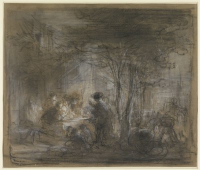 Compagnia intorno a un tavolo sotto gli alberi da Eugène François de Block