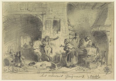 Interno di una locanda con visitatori ubriachi che rifiutano di pagare (Les mauvais payeurs) da Eugène François de Block