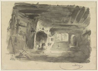 Interno con donna inginocchiata davanti al camino da Eugène François de Block
