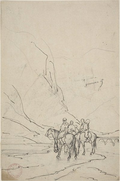 Uomini a cavallo accanto al fiume da Eugène Fromentin