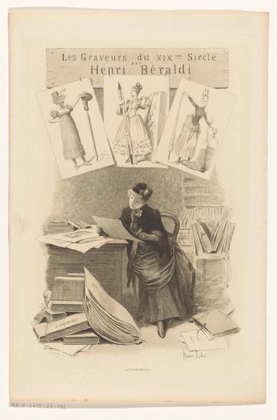 Donna che guarda stampe dietro una scrivania da Eugène Gaujean
