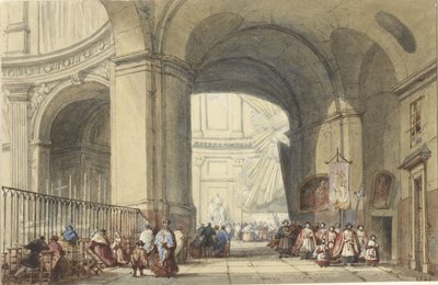 Interno della S. Roche a Parigi, con una processione in primo piano da Eugène Louis Lami (possibly)