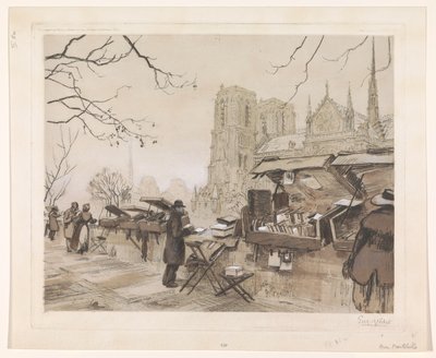 Veduta del Quai de Montebello a Parigi da Eugène Véder (signed by artist)