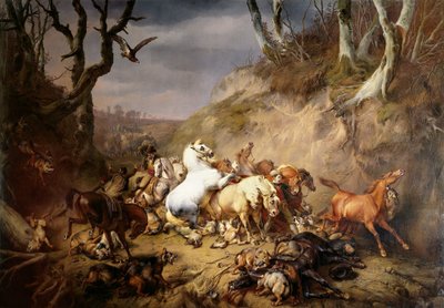 Lupi affamati attaccano un gruppo di cavalieri da Eugène Verboeckhoven