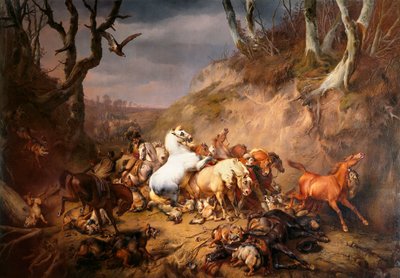 Lupi affamati che attaccano un gruppo di cavalieri da Eugène Verboeckhoven